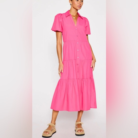Brochu Walker Dresses & Skirts - NWT [Brochu Walker] Havana Short-Sleeved Button-Up Dress Hot Pink Women’s Small